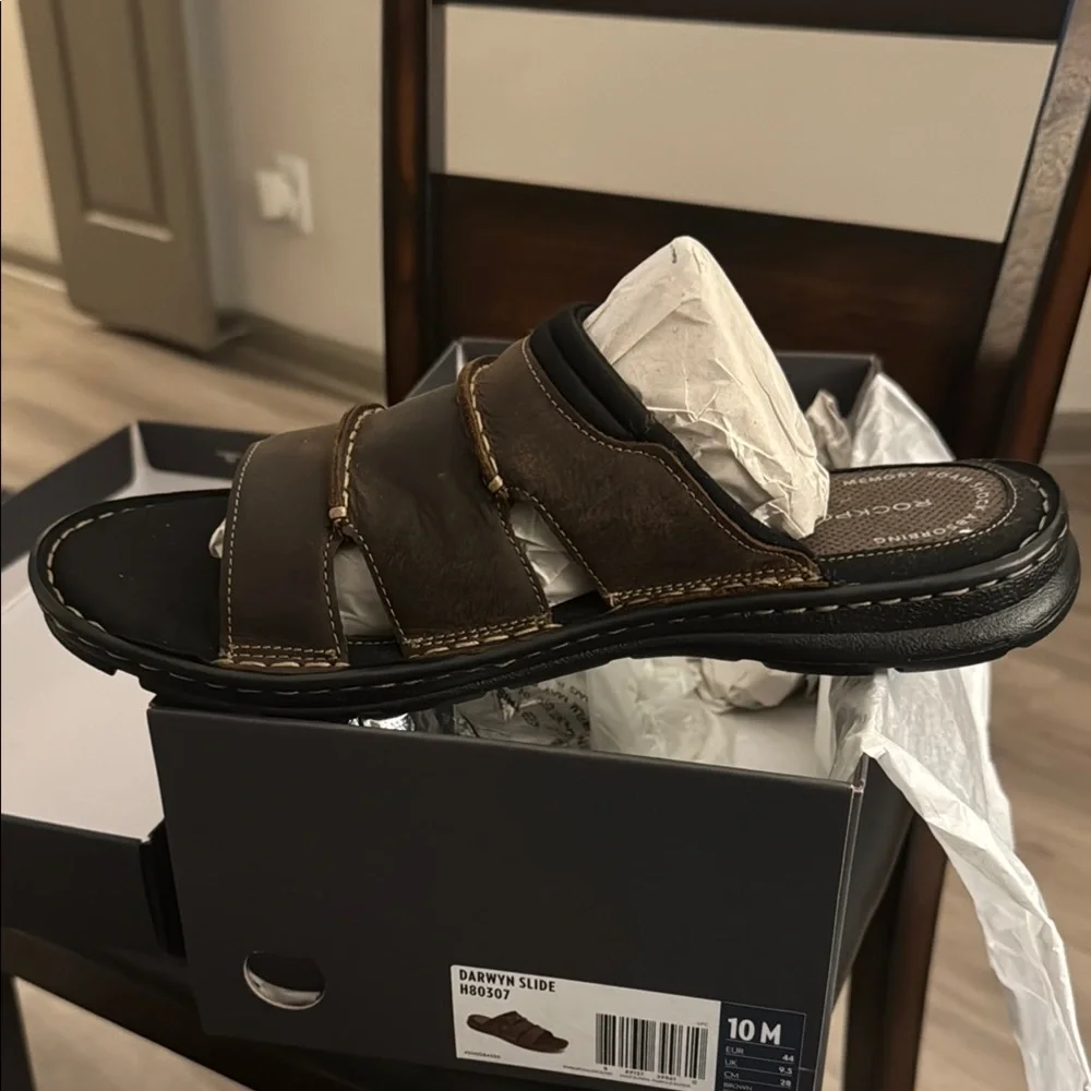 🔥Rockport Men's Dark Brown Darwyn Slide Brand New in Box‼️still in packaging‼️